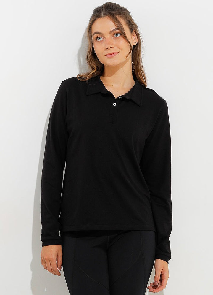 Court LS Polo (Black) polos Dona Jo Fitwear Black S