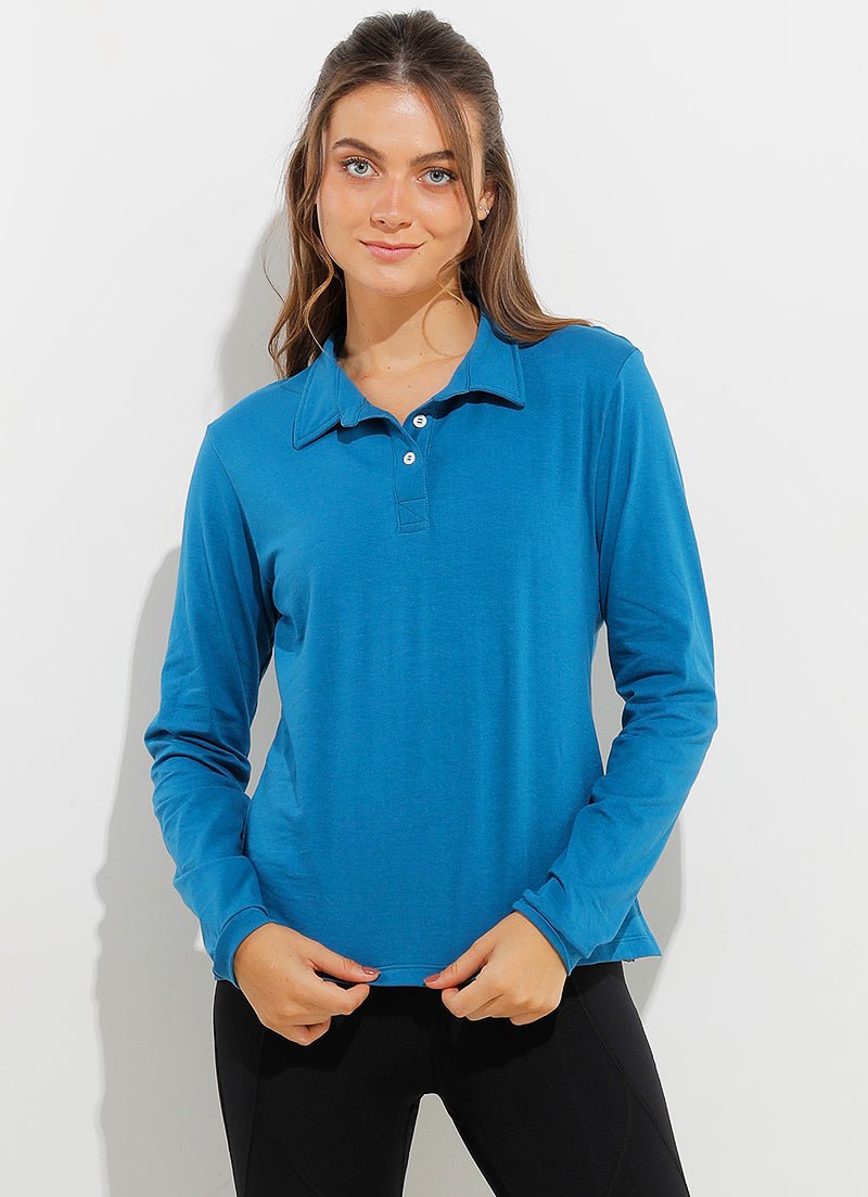 Court LS Polo (Blue) polos Dona Jo Fitwear Blue S