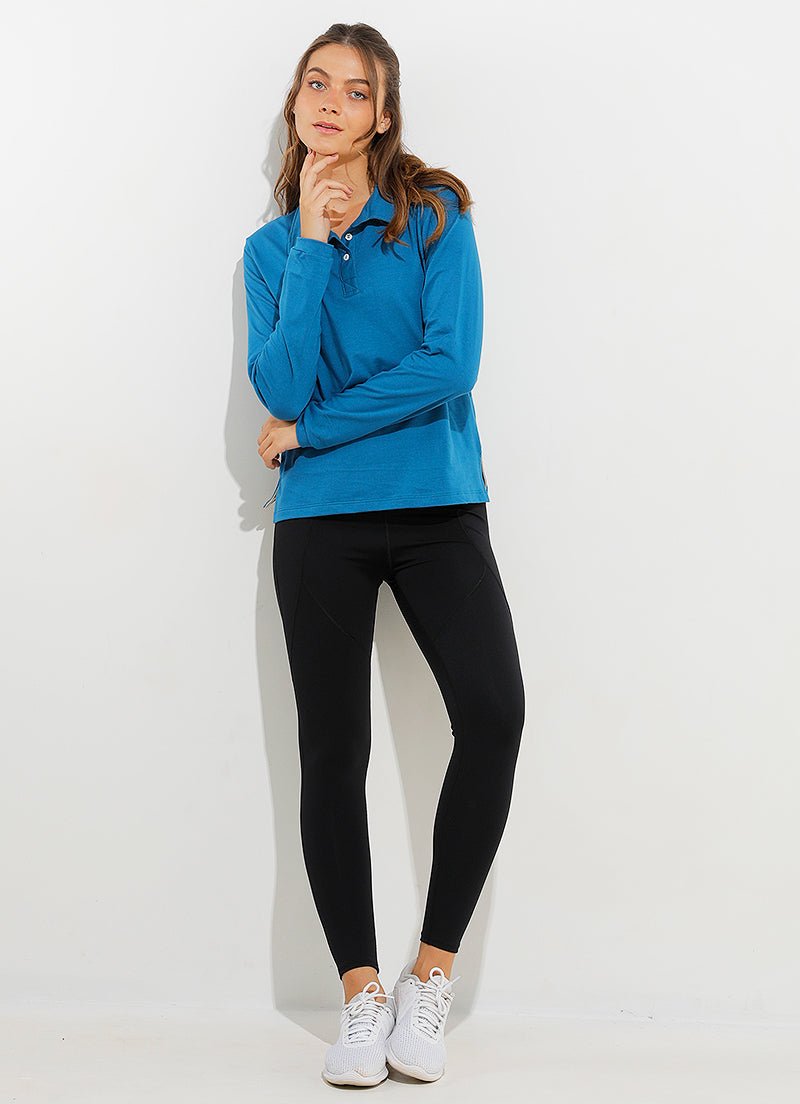 Court LS Polo (Blue) polos Dona Jo Fitwear   