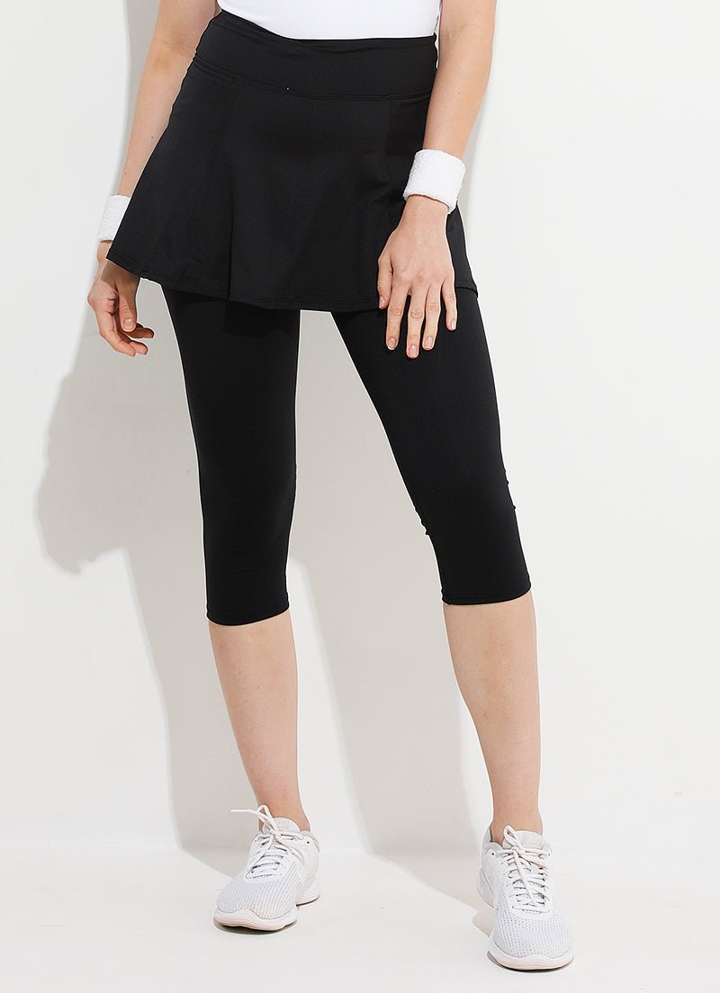 HOKOYI Women's Modest Skirted Capri Pants with 2 Pockets Workout Knee  Length Skort Cropped Leggings bk XXL Black