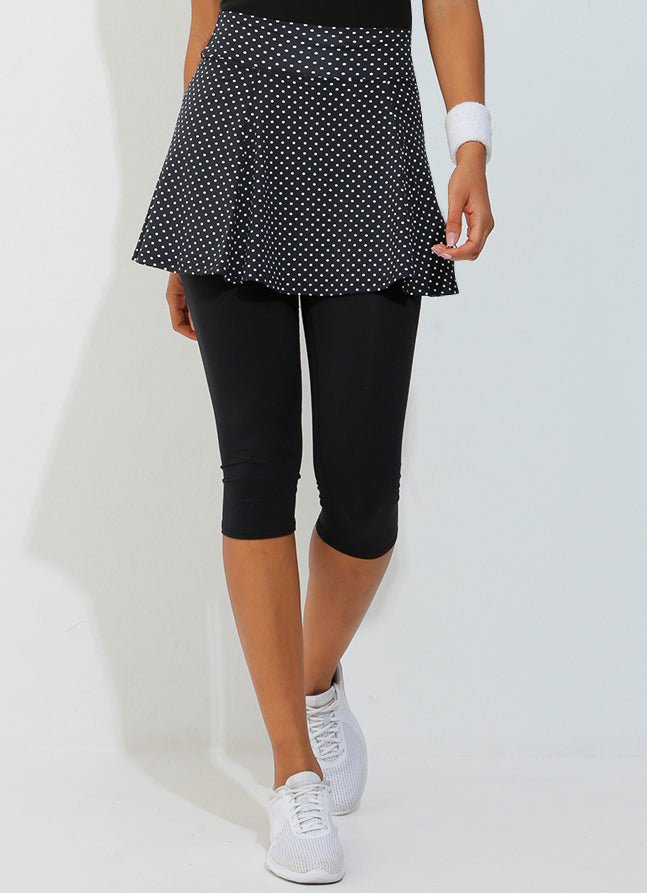 Skirted Capri (Black Polka Dot/Blk) skirted leggings Dona Jo Fitwear Black Polka Dot S 