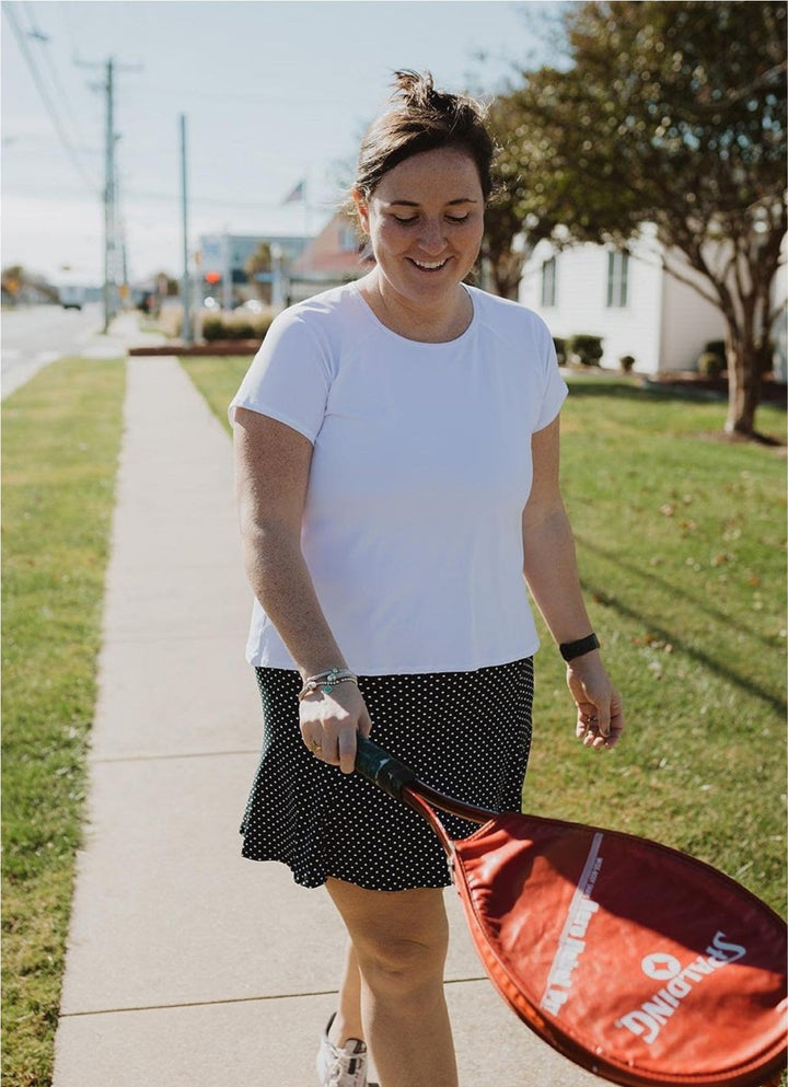 Ultimate Skirt / Skort (Black Polka Dot) 17" skirts Dona Jo Fitwear   