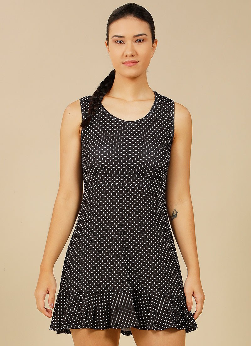 Up Dress (Black Polka Dot) Dresses Dona Jo Fitwear Black Polka Dot S