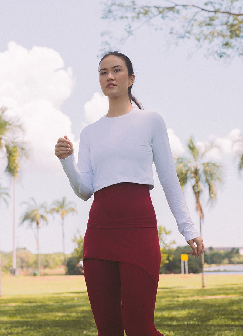 UV Pro Cropped (White) UPF 50+ long sleeves Dona Jo Fitwear   